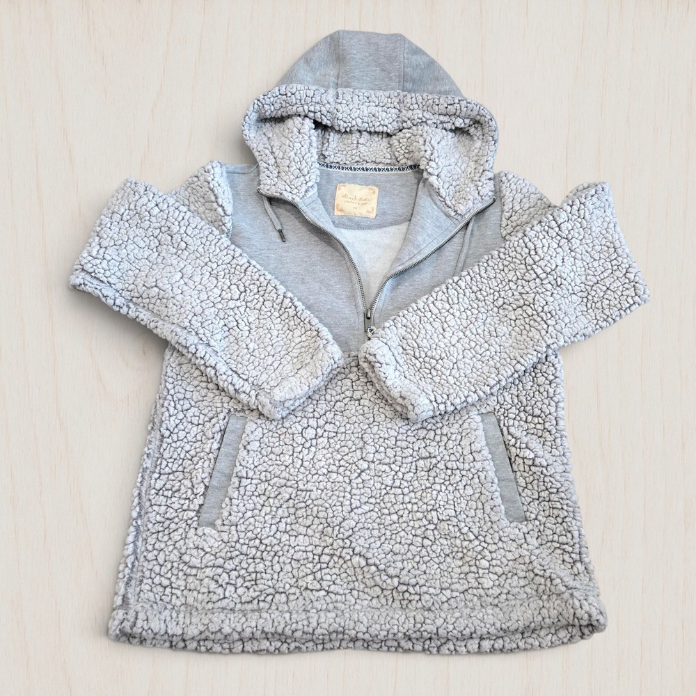 Altar'd State Womens Gray Sherpa Quarter Zip Hoodie Sweatshirt Size M
